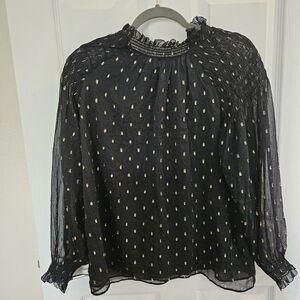 Black Sheer Blouse with Gold Polka Dots